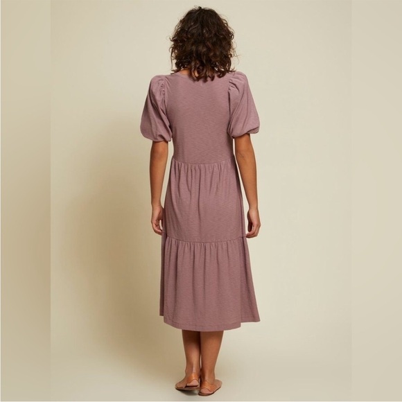 Nation Ltd Geri Puff Sleeve V-Neck Tiered Midi Peasant Dress - Picture 3 of 7
